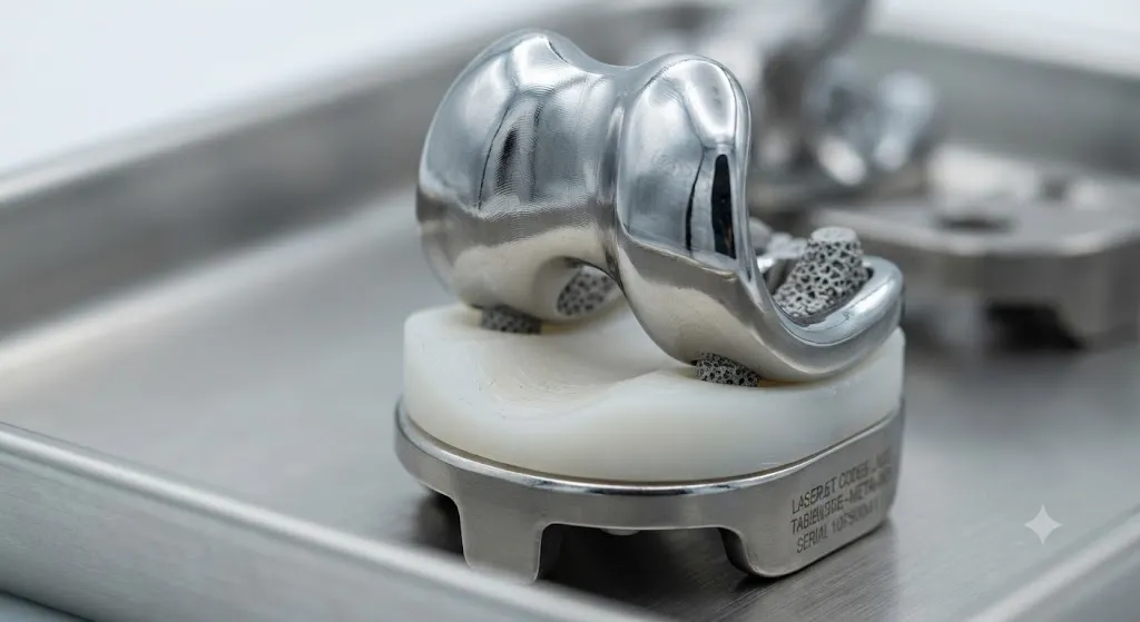 Cấu tạo vật liệu kim loại và nhựa cao phân tử của khớp gối nhân tạo