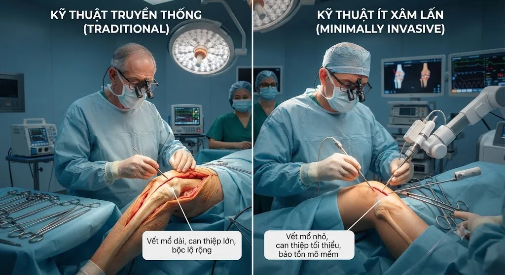 So sánh kỹ thuật thay khớp gối ít xâm lấn và truyền thống
