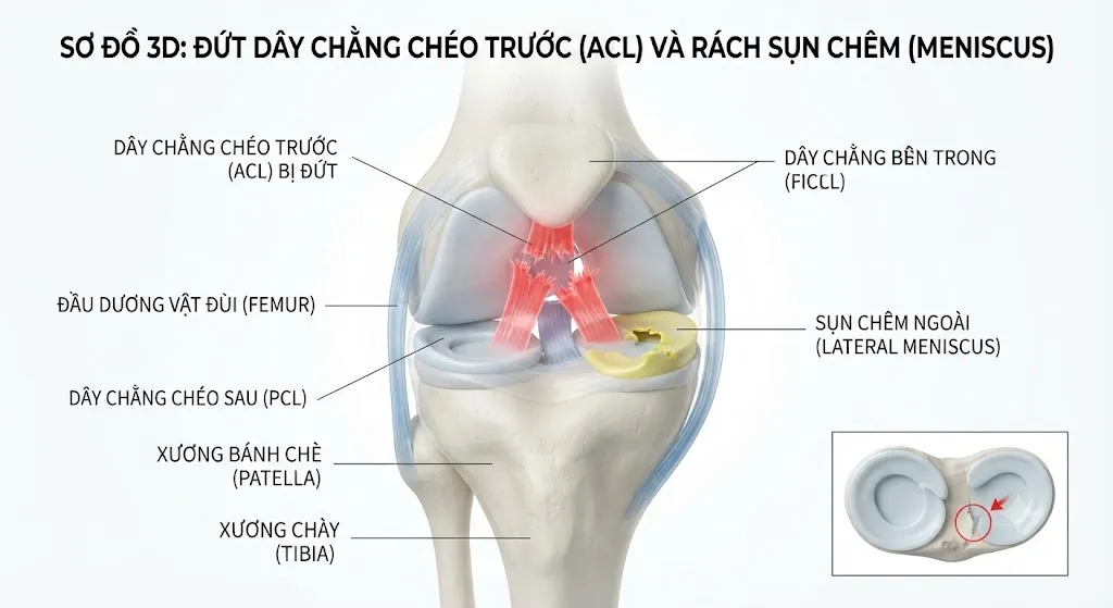 Nguyên Nhân Gây Đứt Dây Chằng Chéo Trước Và Rách Sụn Chêm