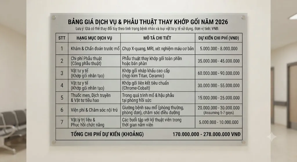 Quy trình mổ thay khớp gối chuẩn y khoa năm 2026
